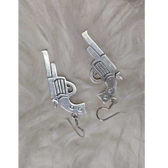 Mexico 925 large Silver Revolver Earrings with Shepherd Hook back 2" X 1" - Picture 1 of 6